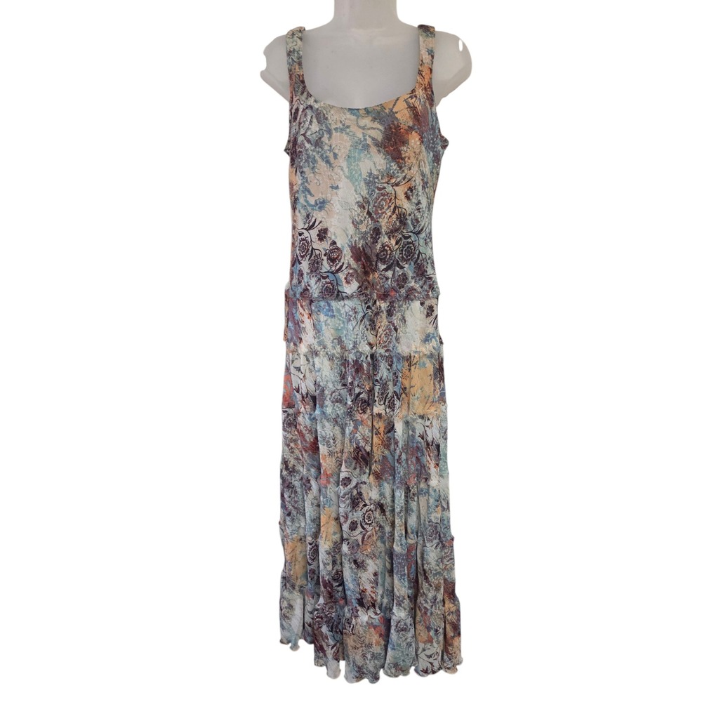 Vintage 90s Kasper‎ Floral Tiered Maxi Dress Fairycore Boho Cottagecore Size 10